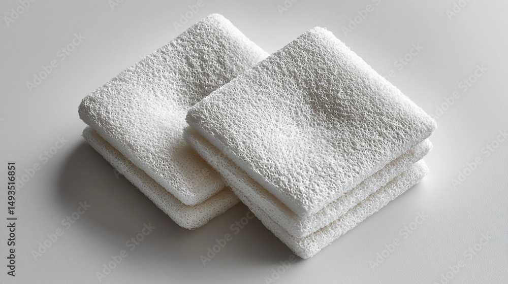 Two stacks of white cloths Two stacks of white cloths