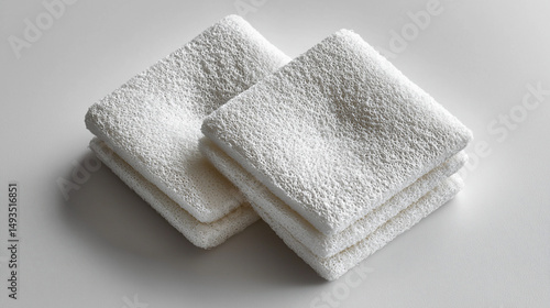 Two stacks of white cloths
