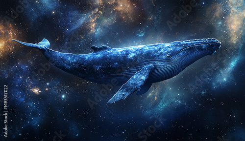 Majestic Blue Whale in Space