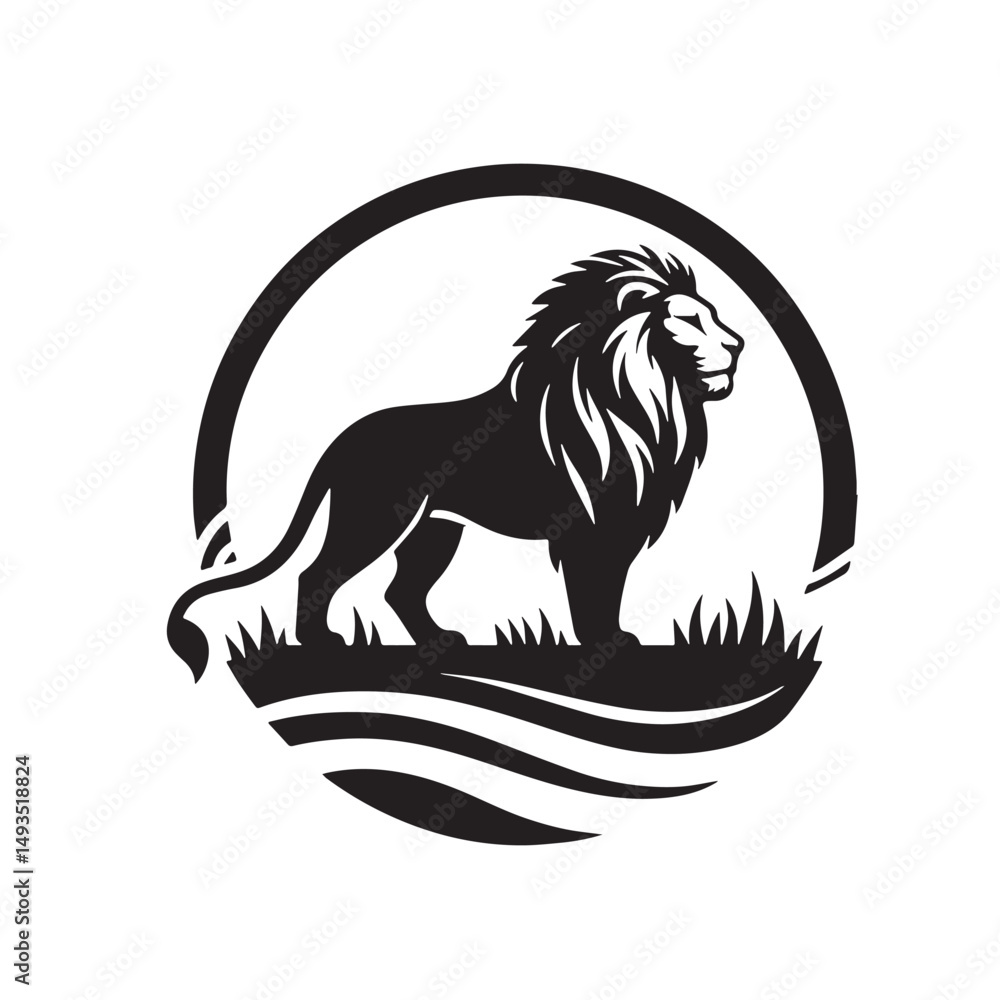 Obraz premium Black Color Lion Silhouette Vector Illustration, Solid White Background. minimal vector design