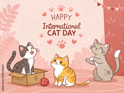 Celebrating International Cat Day with Cute Tabby Cat with a Colorful Bouquet