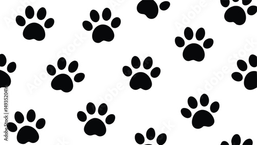 Black and White Paw Print Pattern Design.