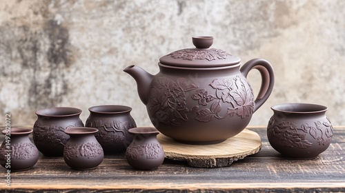 Wallpaper Mural clay teapot and cups Torontodigital.ca
