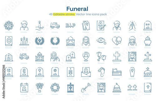 Funeral line icon pack. Funeral Stroke icon set. Editable Stroke icon