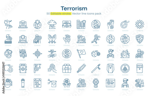 Terrorism line icon pack. Terrorism Stroke icon set. Editable Stroke icon