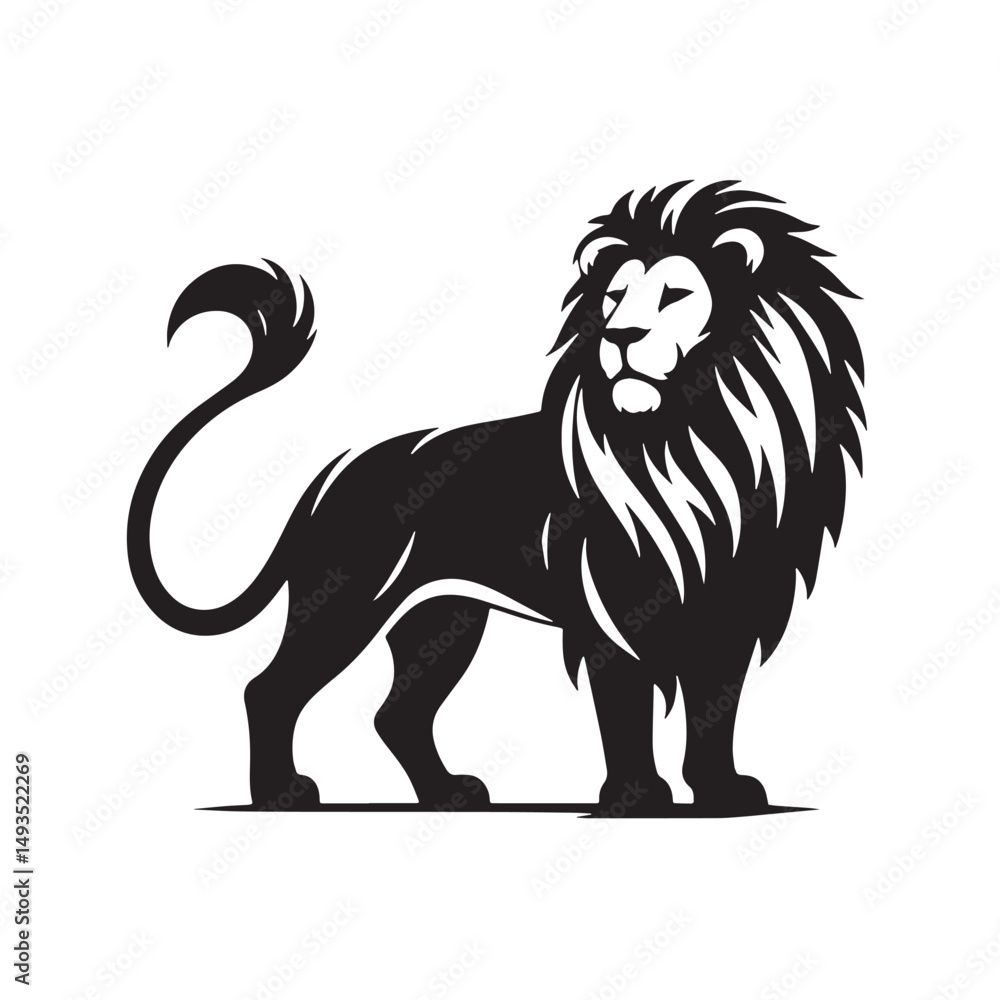 Obraz premium Black Color Lion Silhouette Vector Illustration, Solid White Background. minimal vector design