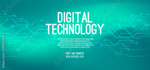 Digital technology internet network speed connection blue green background, cyber nano information, abstract communication, innovation future tech data, Ai big data lines dots, illustration vector 3d