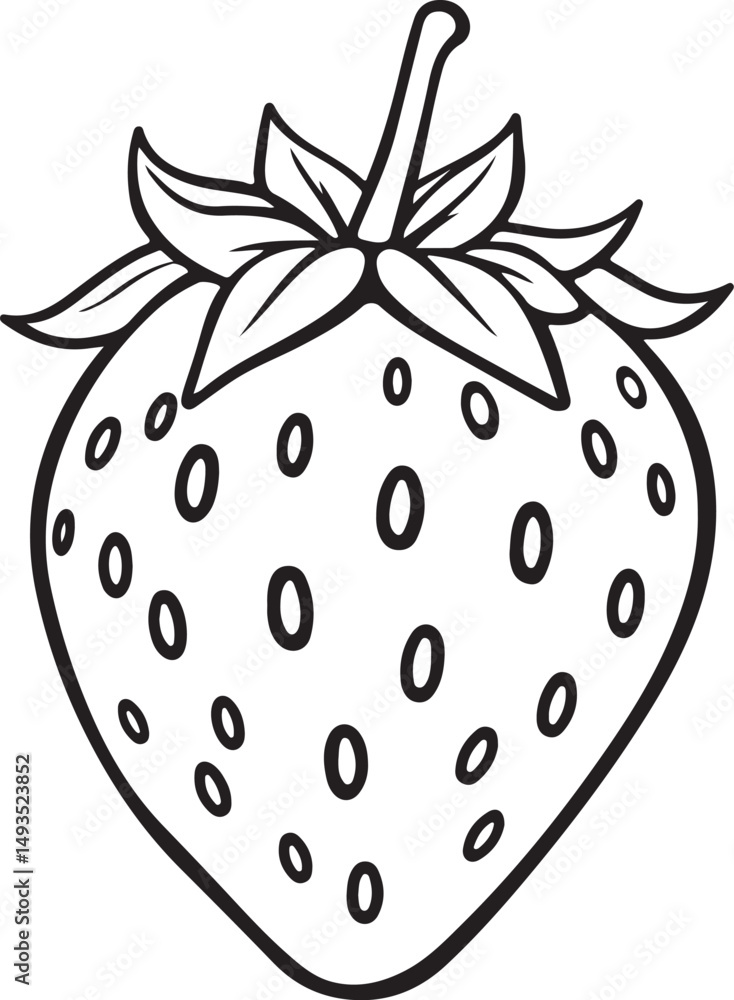 Fototapeta premium A black and white line art illustration of a strawberry.