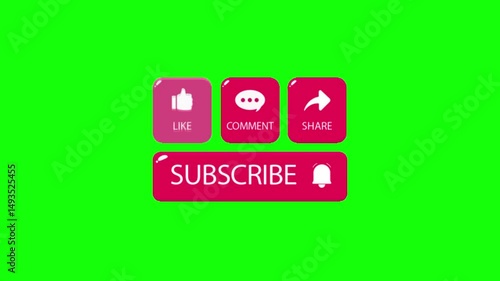 Like comment share subscribe Green screen animation motion graphic with chroma key clip template 4k Background. Easy removed green screen. High resolution. Ultra High Definition, 4k video