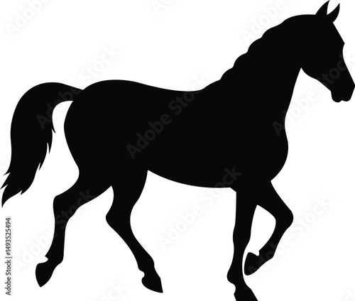 Elegant Equine Silhouette: A sleek black silhouette of a horse in graceful motion, evoking a sense of power and freedom. Capturing its refined profile in this artistic representation.