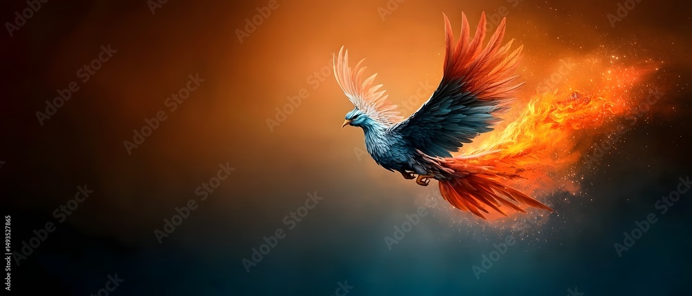 Fototapeta premium Majestic mythical phoenix in dramatic aerial display