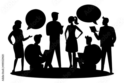 Group of Business Men and Women Silhouettes – Vector Illustration of Office Team in Professional Attire