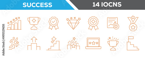 Success outline icons collection. Growth and success line icons collection. Successful business Linear icon collection. Editable stroke. Vector illustration