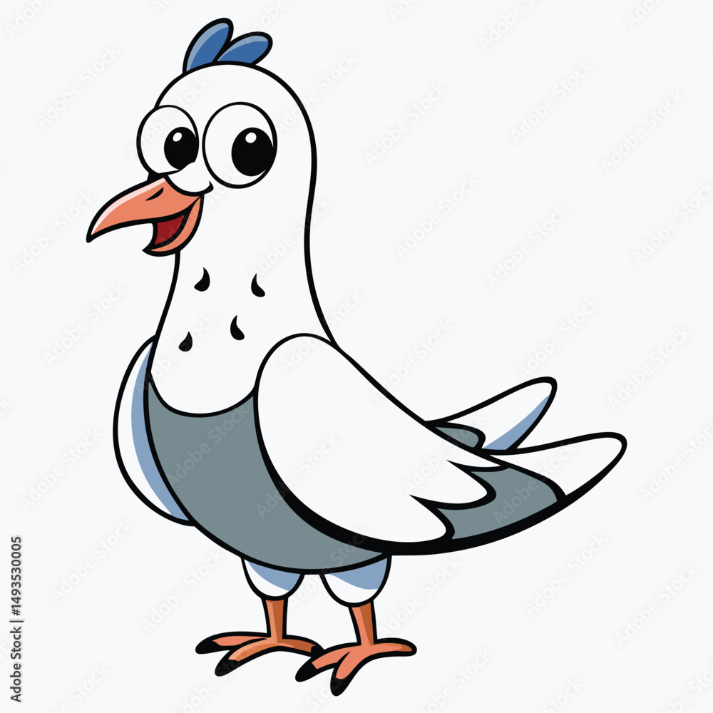 Adorable cartoon pigeon illustration with big eyes looks friendly and stands confidently on its feet Adorable cartoon pigeon illustration with big eyes looks friendly and stands confidently on its feet