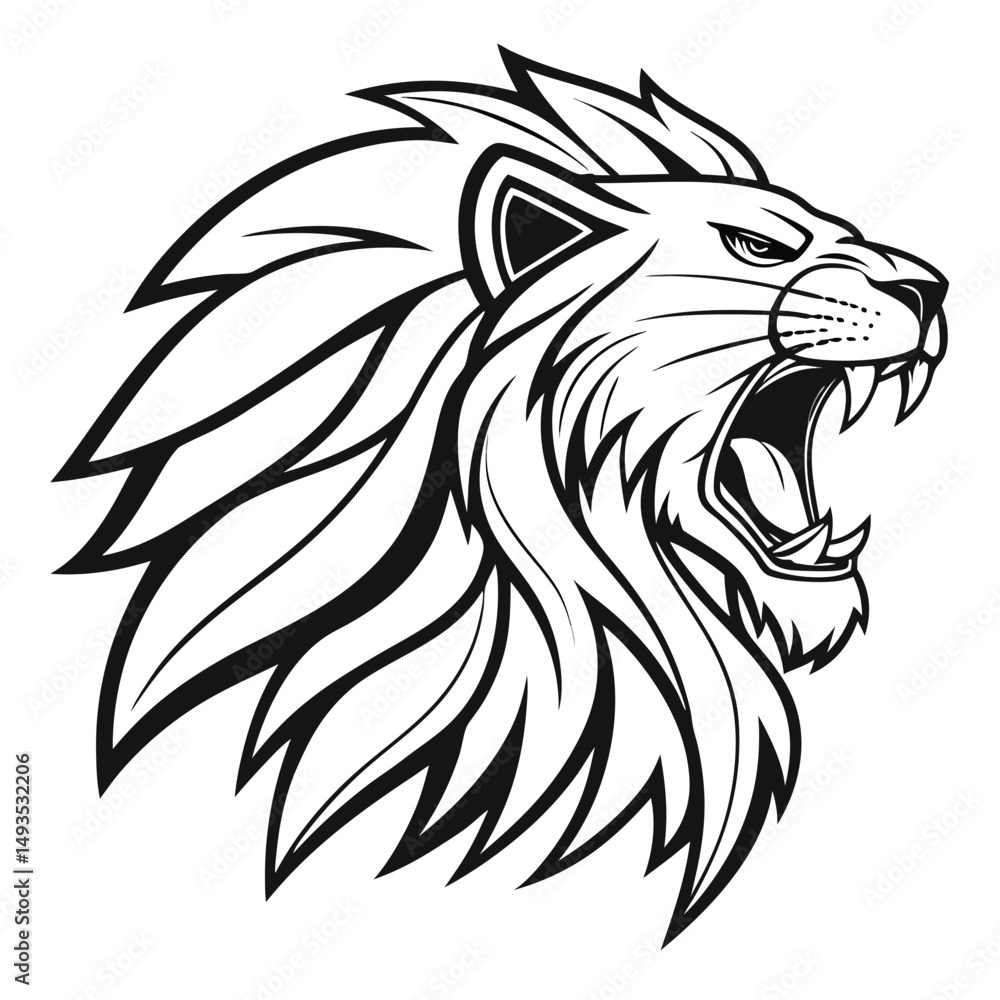 Roaring Lion Head Vector | Bold Black and White Animal Illustration Roaring Lion Head Vector | Bold Black and White Animal Illustration