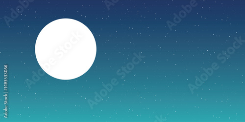 night sky with a gradient from dark blue at the top to lighter turquoise at the bottom. On the left side of the image is a large white moon without details, which creates a minimalist effect
