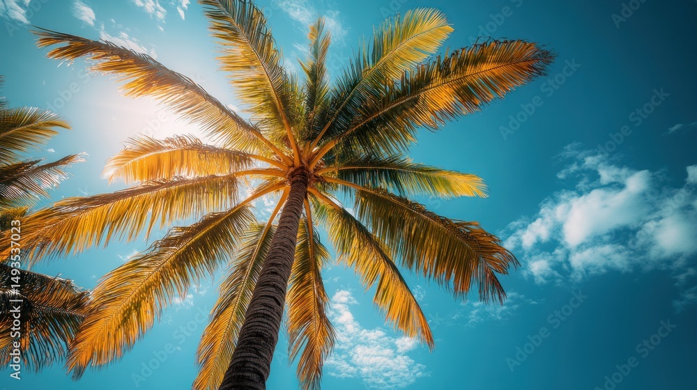 Fototapeta premium Tropical Palm Tree Under Sunny Sky (2)