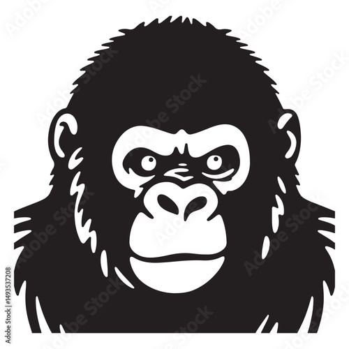 gorilla head vector illustration shows a funny, angry animal face with a crazy smile