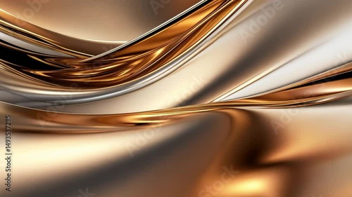 Flowing Abstract Metallic Design with Smooth Curves and Elegant Color Gradients in Gold and Silver Tones