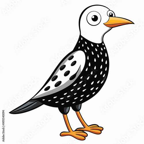 A cartoon bird with a white head and yellow beak stands peacefully