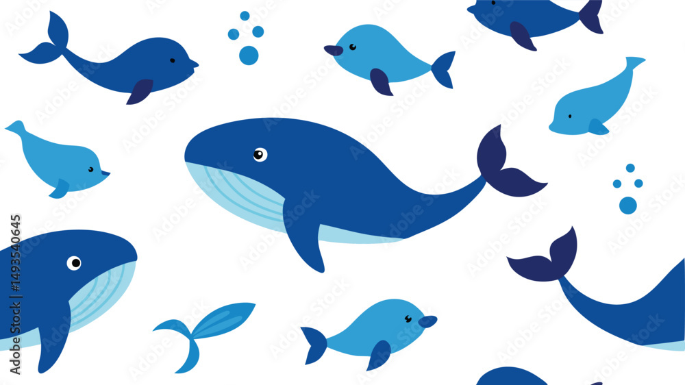 Ocean Wildlife Vector Pattern Featuring Whales and Sea Creatures. Ocean Wildlife Vector Pattern Featuring Whales and Sea Creatures.