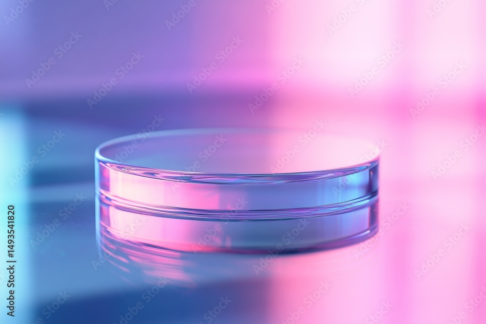 Abstract Neon Glow A Cylindrical Glass Display Platform Illuminated by Vibrant Pink and Blue Lighting, Perfect for Product Showcase or Minimalist Design Concepts. Abstract Neon Glow A Cylindrical Glass Display Platform Illuminated by Vibrant Pink and Blue Lighting, Perfect for Product Showcase or Minimalist Design Concepts.