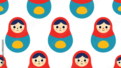 Russian Nesting Dolls Seamless Pattern Vector.