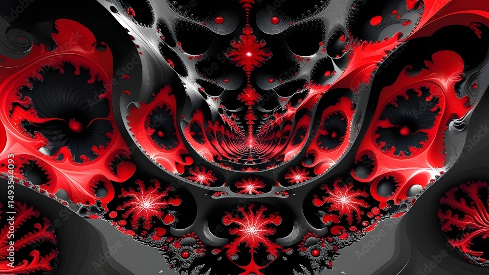 custom made wallpaper toronto digitalFractal design in black and red, hypnotic symmetry
