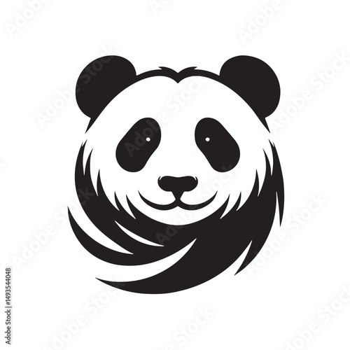 Black Color Panda Silhouette Vector Illustration, Solid White Background. minimal vector design