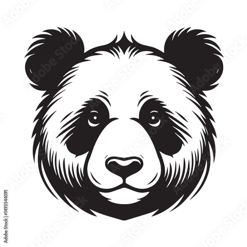Black Color Panda Silhouette Vector Illustration, Solid White Background. minimal vector design