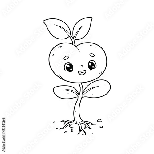 Little seedling sprout cute cartoon outline line art illustration. Gardening farming agriculture coloring book page activity worksheet for kids