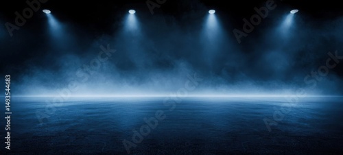 Empty Blue Stage with Spotlights and Mist, background, texture