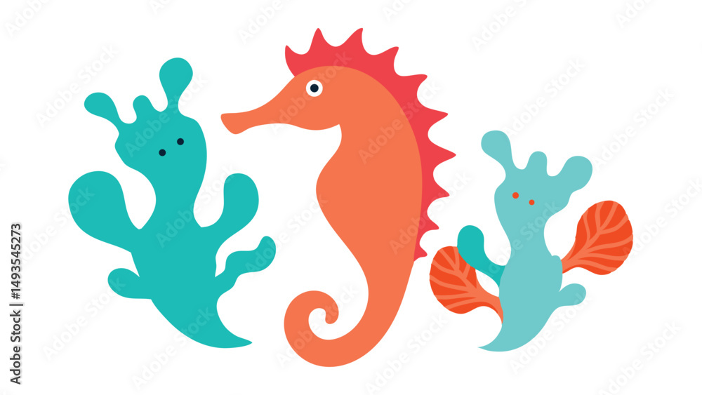 Fototapeta premium Seahorses and Coral Art Vector Design on White.