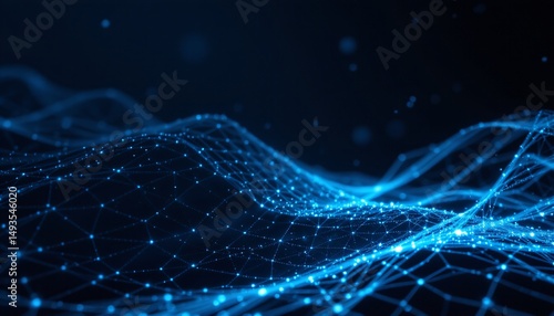 create a 3d rendering of a dark empty background with a digital blue net created by glowing lines and dots