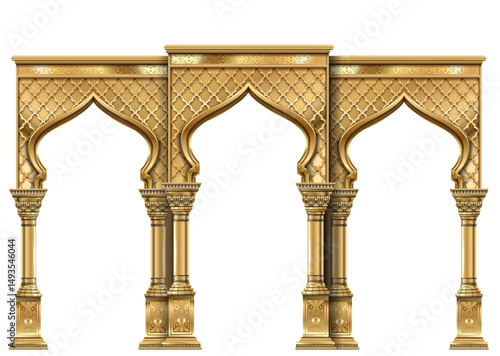 The luxurious entrance of the palace with golden arches