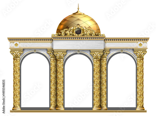 The luxurious entrance of the palace with golden arches