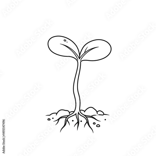 Little seedling sprout cute cartoon outline line art illustration. Gardening farming agriculture coloring book page activity worksheet for kids