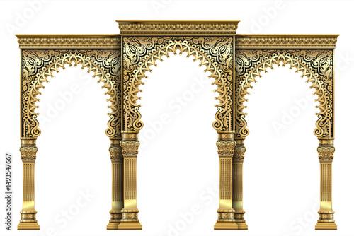 The luxurious entrance of the palace with golden arches