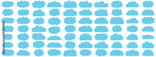 White abstract cloud illustration set. Cute fluffy, bubbly clouds collection.  Vector set of clouds shapes. Abstract comic weather elements. Objects cloudscape for game. White cloud icon vector set.