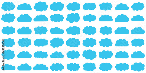 White abstract cloud illustration set. Cute fluffy, bubbly clouds collection.  Vector set of clouds shapes. Abstract comic weather elements. Objects cloudscape for game. White cloud icon vector set.