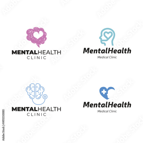 Set of Simple Mental Health Logo Design. Psychology Therapy Logo, Icon, Symbol, Vector, Design Inspiration.