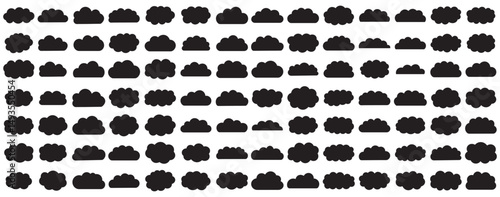 Black abstract cloud illustration set. Cute fluffy, bubbly clouds collection.  Vector set of clouds shapes. Abstract comic weather elements. Objects cloudscape for game. Black  cloud icon vector set.