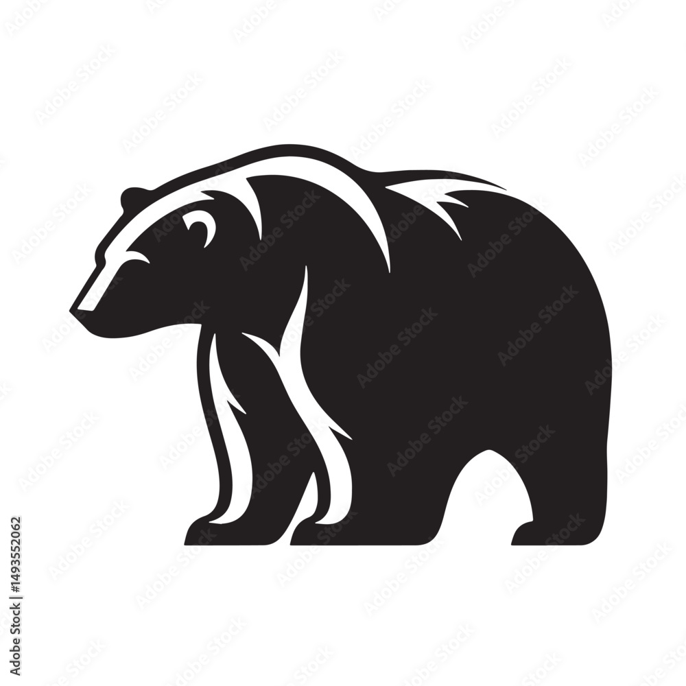 Fototapeta premium Black Color Polar Bear Silhouette Vector Illustration, Solid White Background. minimal vector design