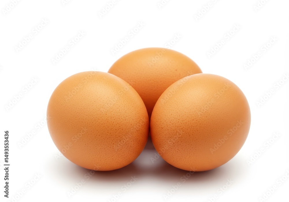 Three brown eggs isolated on white background, arranged in a pyramid Three brown eggs isolated on white background, arranged in a pyramid