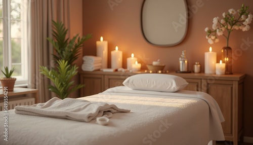 Spa Treatment Room with Massage Table and Candles