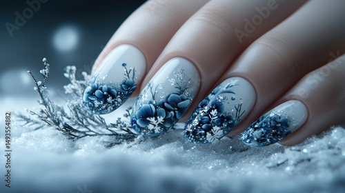 Winter floral nail art