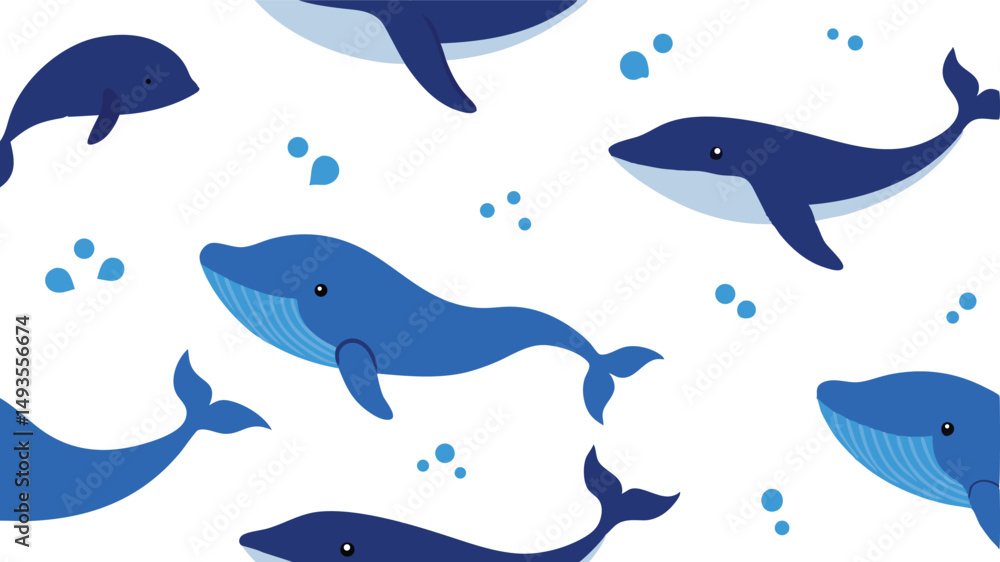 Whales and Ocean Animals Seamless Vector Pattern on White Background. Whales and Ocean Animals Seamless Vector Pattern on White Background.