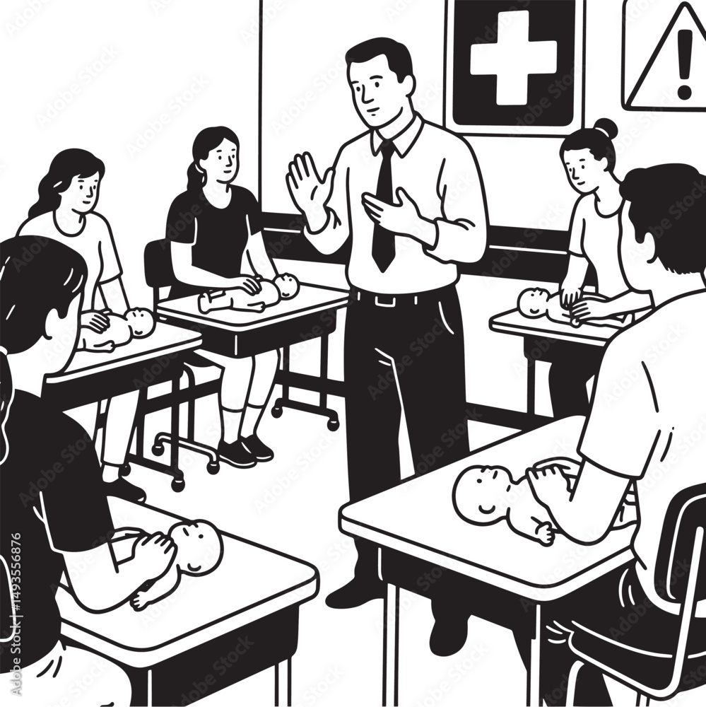 Fototapeta premium Ilustración de capacitación médica en RCP