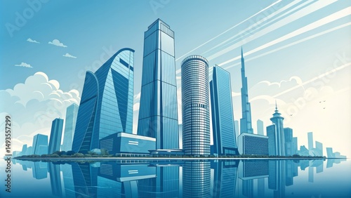 Blue Cityscape Reflection, ...