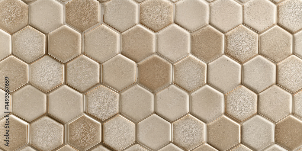 Beige hexagonal ceramic tile texture with satin finish and honeycomb layout.
Beige hexagonal ceramic tile texture with satin finish and honeycomb layout.